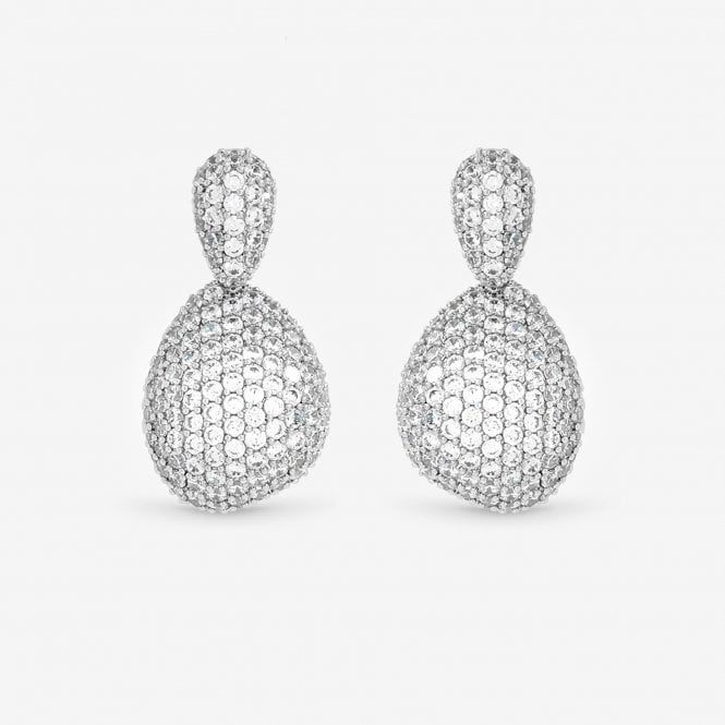 Jon Richard Jon Richard Rhodium Plated And Cubic Zirconia Drop Dome Earrings - Gift Box