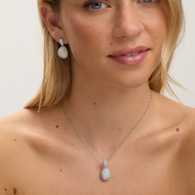 Jon Richard Jon Richard Rhodium Plated And Cubic Zirconia Drop Dome Earrings - Gift Box