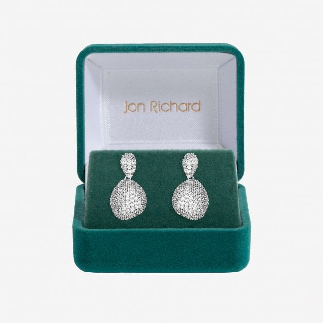 jon richard Jon Richard Rhodium Plated and Cubic Zirconia Drop Dome Earrings - Gift Box