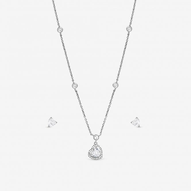 Jon Richard Jon Richard Rhodium Plated And Cubic Zirconia Heart Drop Set - Gift Box