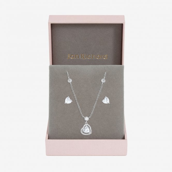 jon richard Jon Richard Rhodium Plated and Cubic Zirconia Heart Drop Set - Gift Box