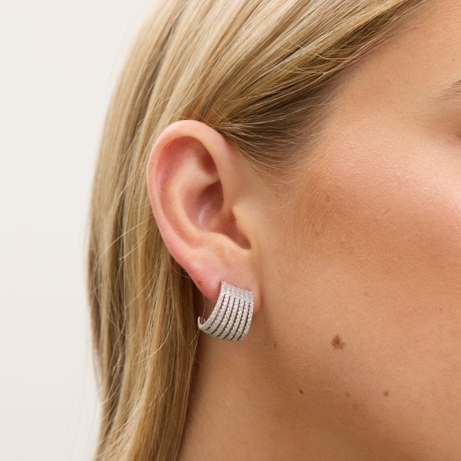 Jon Richard Jon Richard Rhodium Plated And Cubic Zirconia Multirow Hoop Earrings