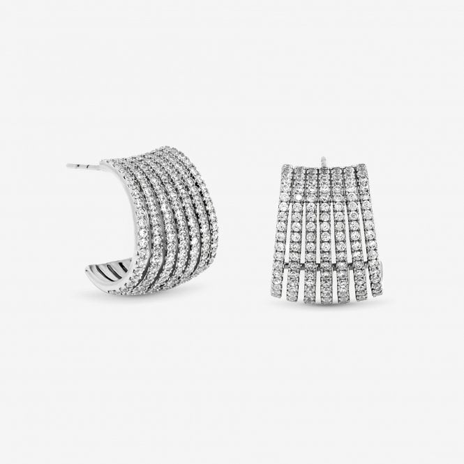 jon richard Jon Richard Rhodium Plated and Cubic Zirconia Multirow Hoop Earrings