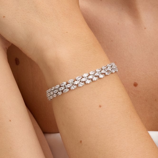 Jon Richard Jon Richard Rhodium Plated And Cubic Zirconia Navette Bracelet