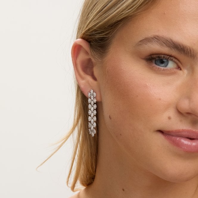 Jon Richard Jon Richard Rhodium Plated And Cubic Zirconia Navette Drop Earring