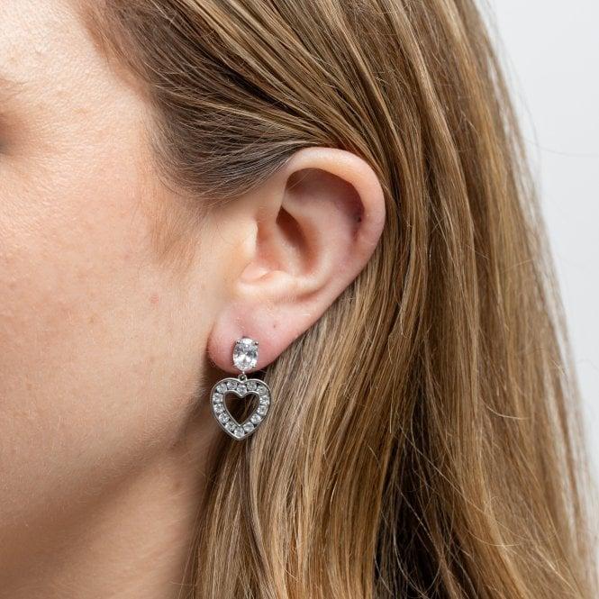 Jon Richard Jon Richard Rhodium Plated And Cubic Zirconia Open Heart Drop Earrings