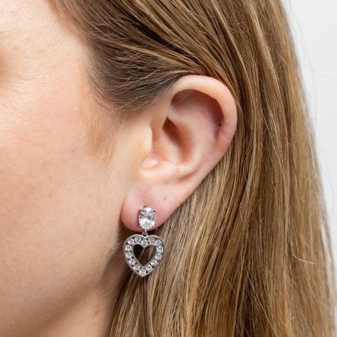 Jon Richard Jon Richard Rhodium Plated And Cubic Zirconia Open Heart Drop Earrings