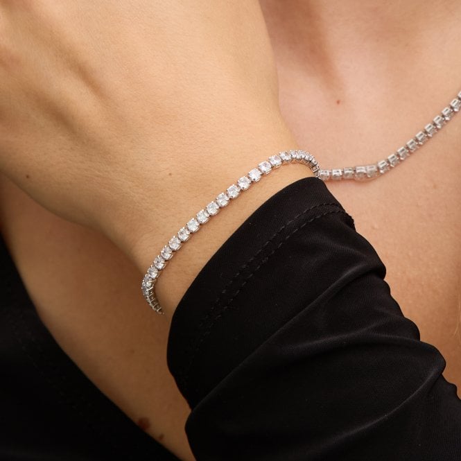 Jon Richard Jon Richard Rhodium Plated And Cubic Zirconia Round Tennis Bracelet