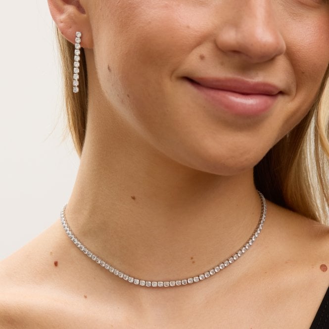 Jon Richard Jon Richard Rhodium Plated And Cubic Zirconia Round Tennis Necklace