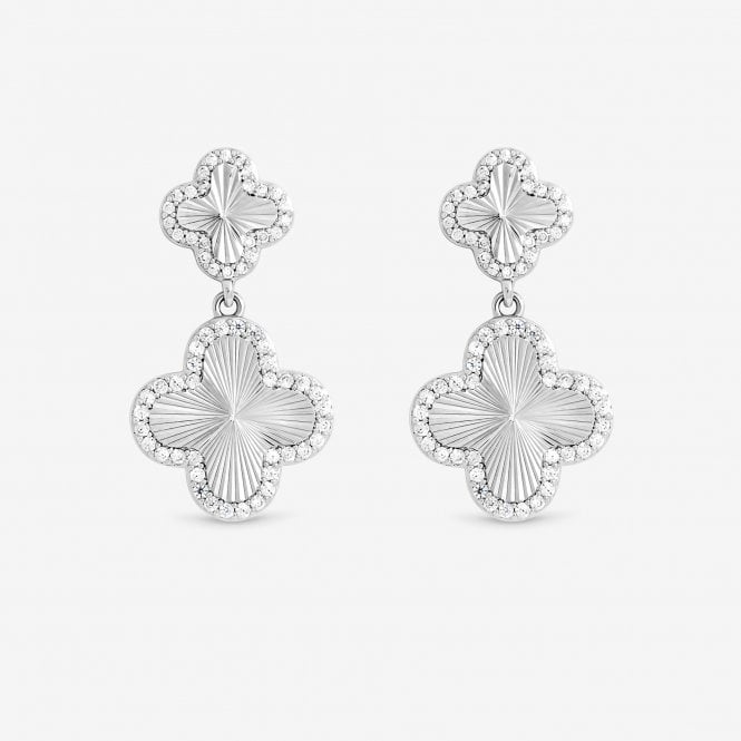 Jon Richard Jon Richard Rhodium Plated And Diamond Clover Double Drop Earrings - Gift Box