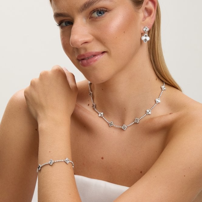 Jon Richard Jon Richard Rhodium Plated And Diamond Clover Double Drop Earrings - Gift Box