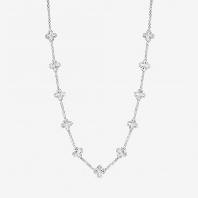 Jon Richard Jon Richard Rhodium Plated And Diamond Cut Station Clover Necklace - Gift Box