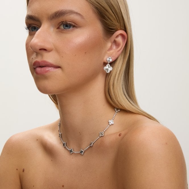 Jon Richard Jon Richard Rhodium Plated And Diamond Cut Station Clover Necklace - Gift Box