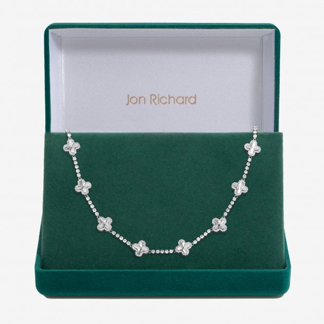 jon richard Jon Richard Rhodium Plated and Diamond Cut Station Clover Necklace - Gift Box