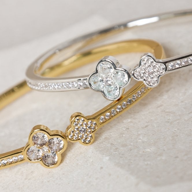 Jon Richard Jon Richard Rhodium Plated And Pave Clover Bangle