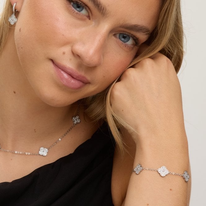 Jon Richard Jon Richard Rhodium Plated And Pave Clover Bracelet