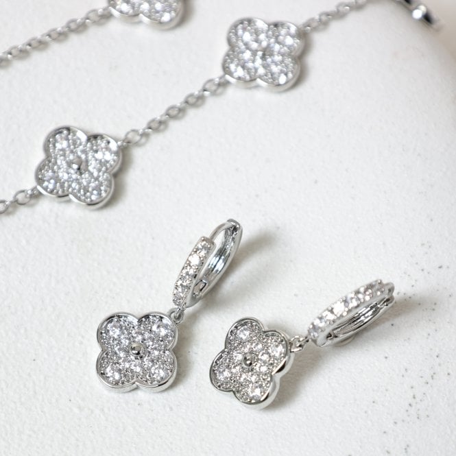 Jon Richard Jon Richard Rhodium Plated And Pave Clover Bracelet