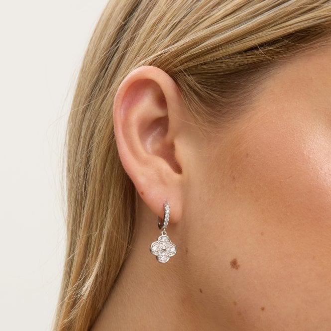 Jon Richard Jon Richard Rhodium Plated And Pave Clover Earrings