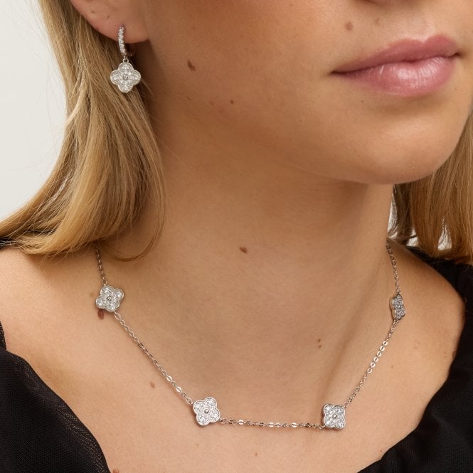 Jon Richard Jon Richard Rhodium Plated And Pave Clover Earrings