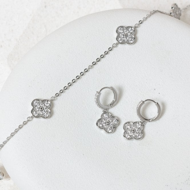 Jon Richard Jon Richard Rhodium Plated And Pave Clover Necklace