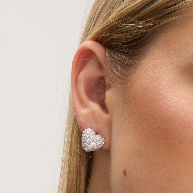 Jon Richard Jon Richard Rhodium Plated And Pave Heart Stud Earrings - Gift Box