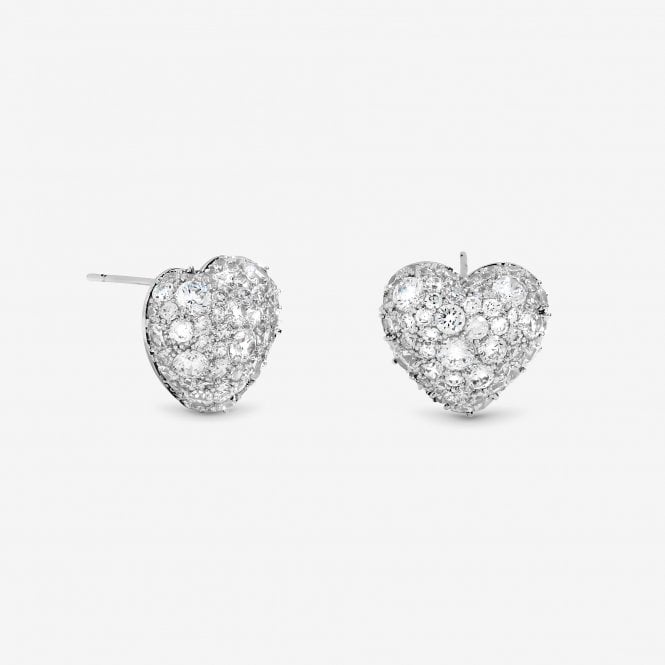 Jon Richard Jon Richard Rhodium Plated And Pave Heart Stud Earrings - Gift Box