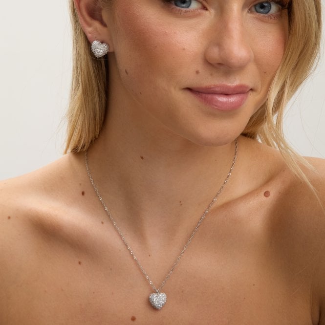 Jon Richard Jon Richard Rhodium Plated And Pave Heart Stud Earrings - Gift Box