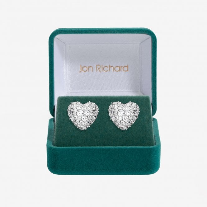 jon richard Jon Richard Rhodium Plated and Pave Heart Stud Earrings - Gift Box