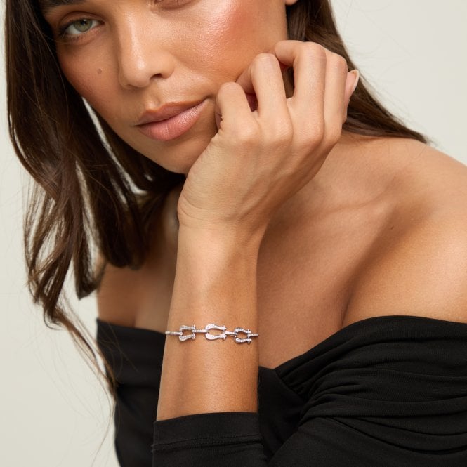 Jon Richard Jon Richard Rhodium Plated And Pave Link Toggle Bracelet