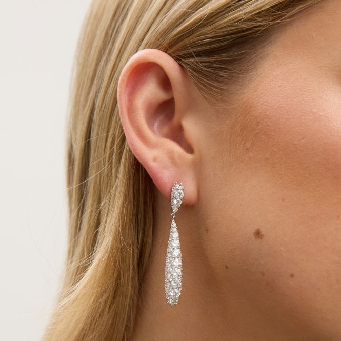 Jon Richard Jon Richard Rhodium Plated And Pave Long Drop Earrings