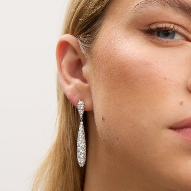 Jon Richard Jon Richard Rhodium Plated And Pave Long Drop Earrings