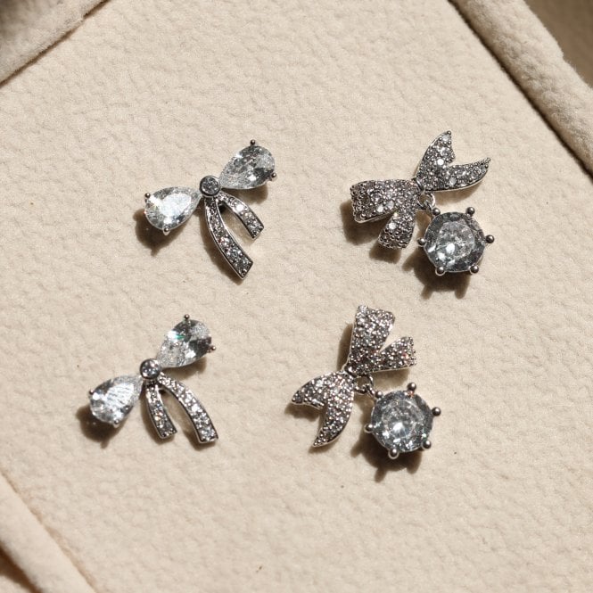 Jon Richard Jon Richard Rhodium Plated And Pave Mini Bow Earrings