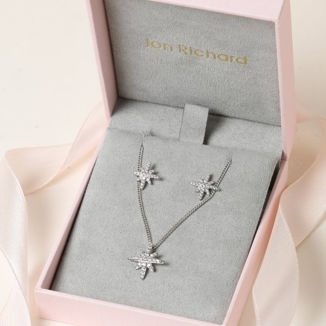 Jon Richard Jon Richard Rhodium Plated And Pave Star Set - Gift Box