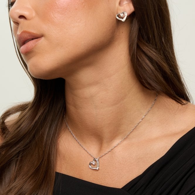 Jon Richard Jon Richard Rhodium Plated And Pave Twist Heart Set - Gift Box