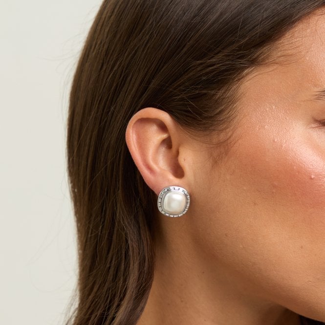 Jon Richard Jon Richard Rhodium Plated And Pearl Clip Earrings