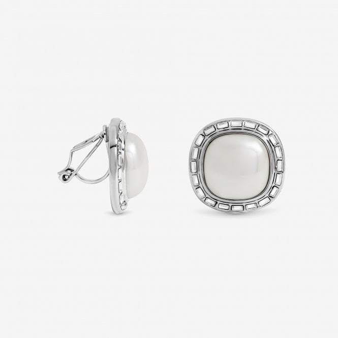 jon richard Jon Richard Rhodium Plated and Pearl Clip Earrings