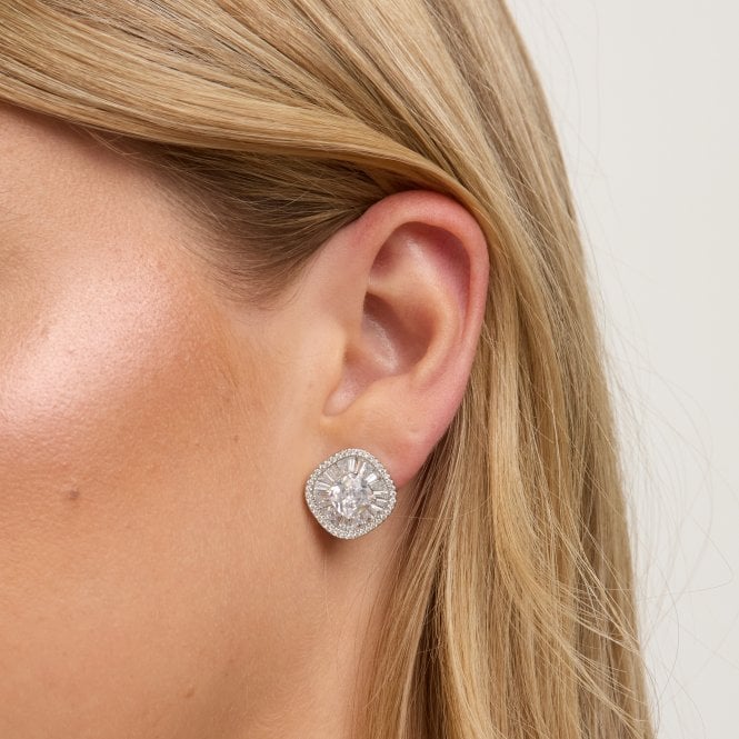 Jon Richard Jon Richard Rhodium Plated Baguette Cubic Zirconia Stud Clip Earrings