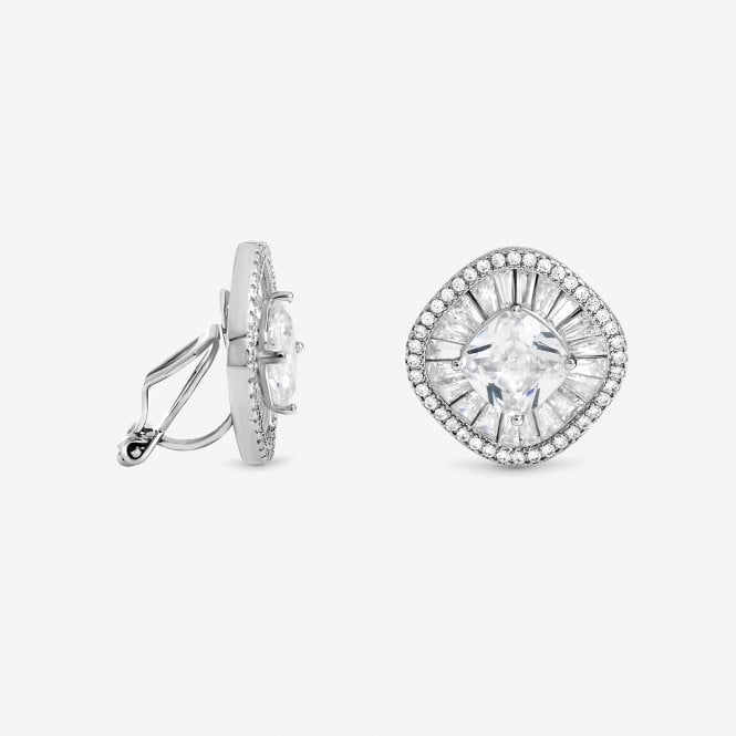 jon richard Jon Richard Rhodium Plated Baguette Cubic Zirconia Stud Clip Earrings