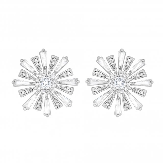 Jon Richard Jon Richard Rhodium Plated Baguette Starburst Stud Earrings