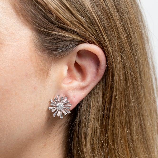 Jon Richard Jon Richard Rhodium Plated Baguette Starburst Stud Earrings
