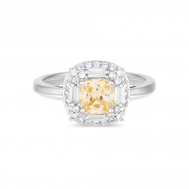 jon richard Jon Richard Rhodium Plated Canary Yellow Cubic Zirconia Emerald Cut Halo Ring