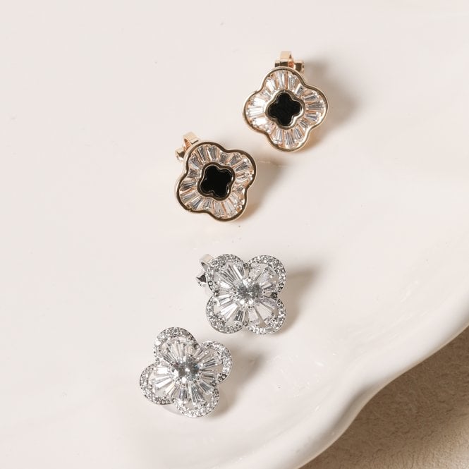 Jon Richard Jon Richard Rhodium Plated Clover Clip Earrings