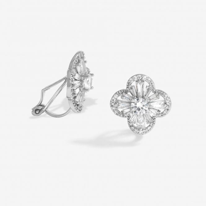 jon richard Jon Richard Rhodium Plated Clover Clip Earrings