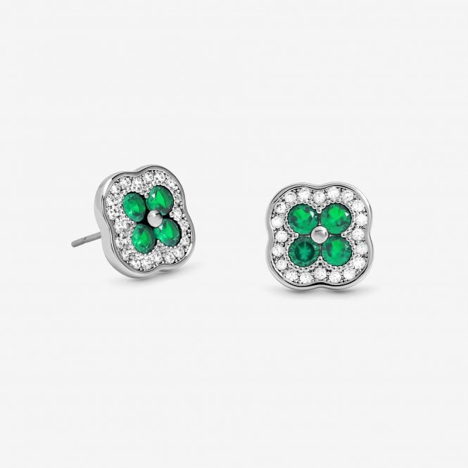 jon richard Jon Richard Rhodium Plated Crystal and Emerald Clover Studs