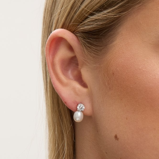 Jon Richard Jon Richard Rhodium Plated Crystal And Fresh Water Pearl Drop Earrings