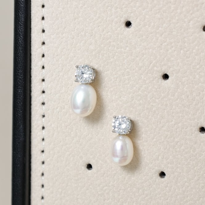 Jon Richard Jon Richard Rhodium Plated Crystal And Fresh Water Pearl Drop Earrings