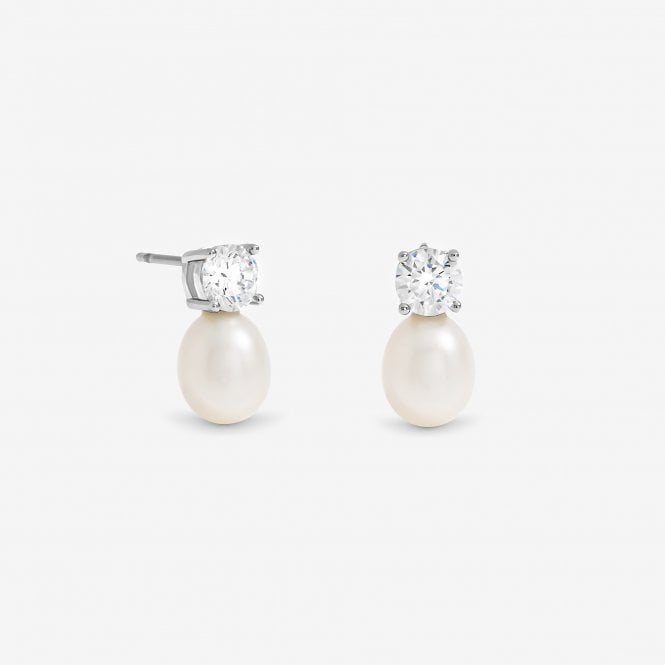 jon richard Jon Richard Rhodium Plated Crystal and Fresh Water Pearl Drop Earrings