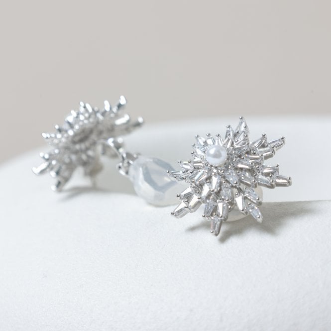 Jon Richard Jon Richard Rhodium Plated Crystal And Pearl Star Clip Earrings