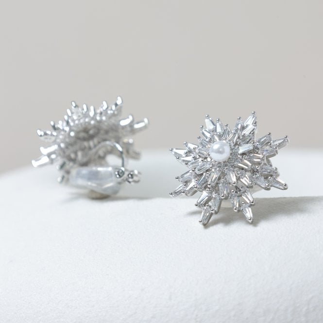 Jon Richard Jon Richard Rhodium Plated Crystal And Pearl Star Clip Earrings