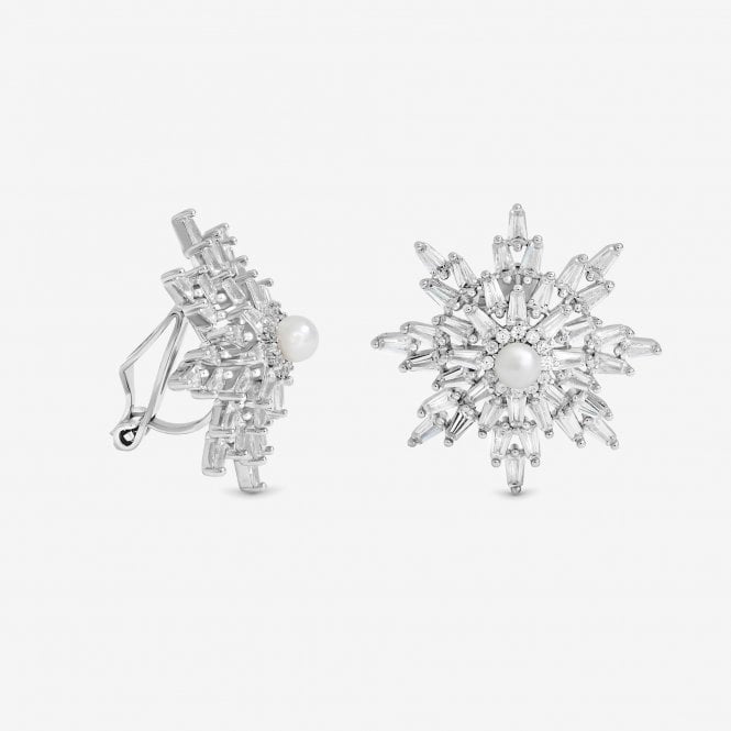 jon richard Jon Richard Rhodium Plated Crystal and Pearl Star Clip Earrings
